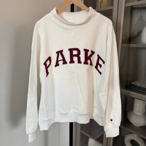 PARKE NYC Maroon Mockneck NEW L/XL Sweatshirt White VARSITY Logo Pullover